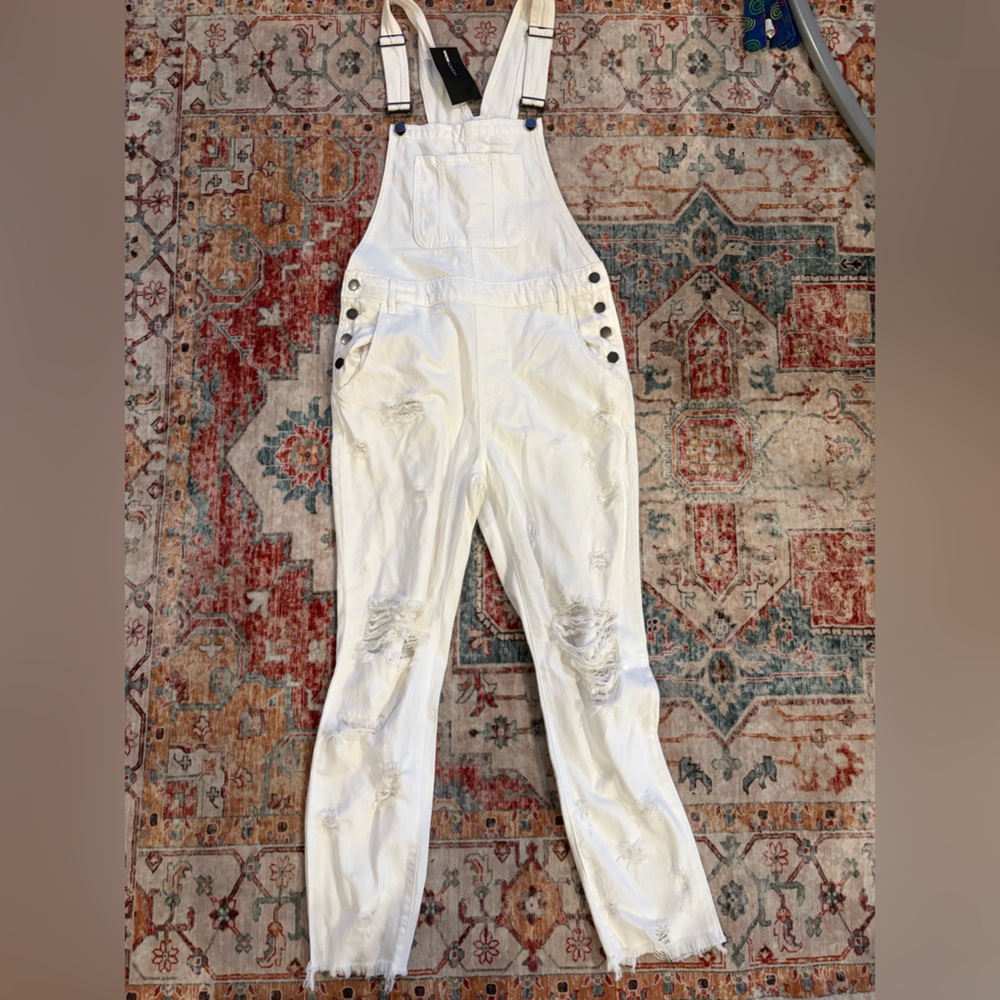 White Distressed Overalls